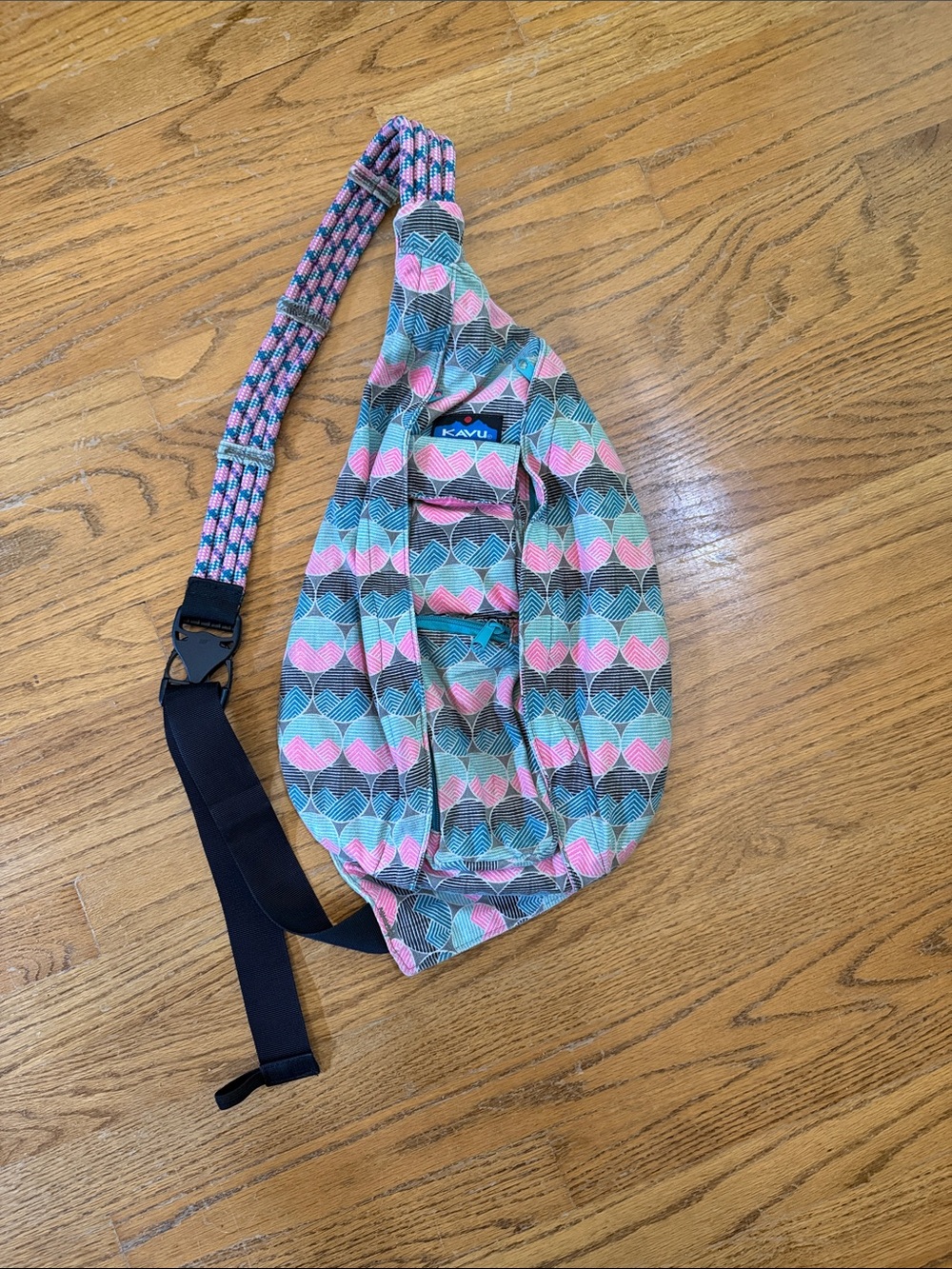 Kavu Pink & Teal Pattern Rope Sling Bag